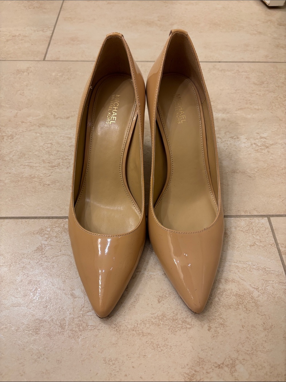 MICHAEL Michael Kors Patent Nude/Tan Pointed-Toe Pumps